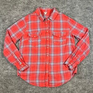 Aerie Plaid Flannel Shirt Women M Red Western Pearl Snap Soft Lightweight Retro